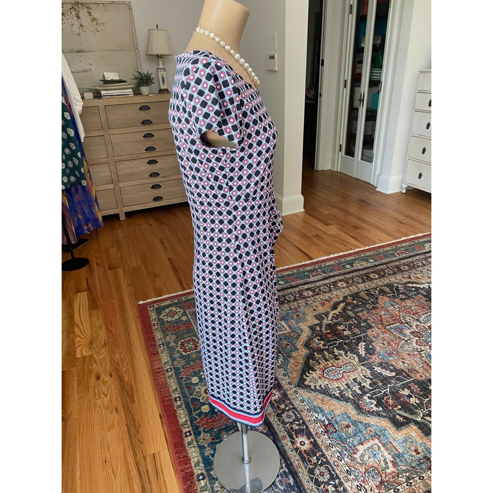 Talbots Womens Small Blue Red Geometric Side Knot Sheath Dress - Picture 6 of 9